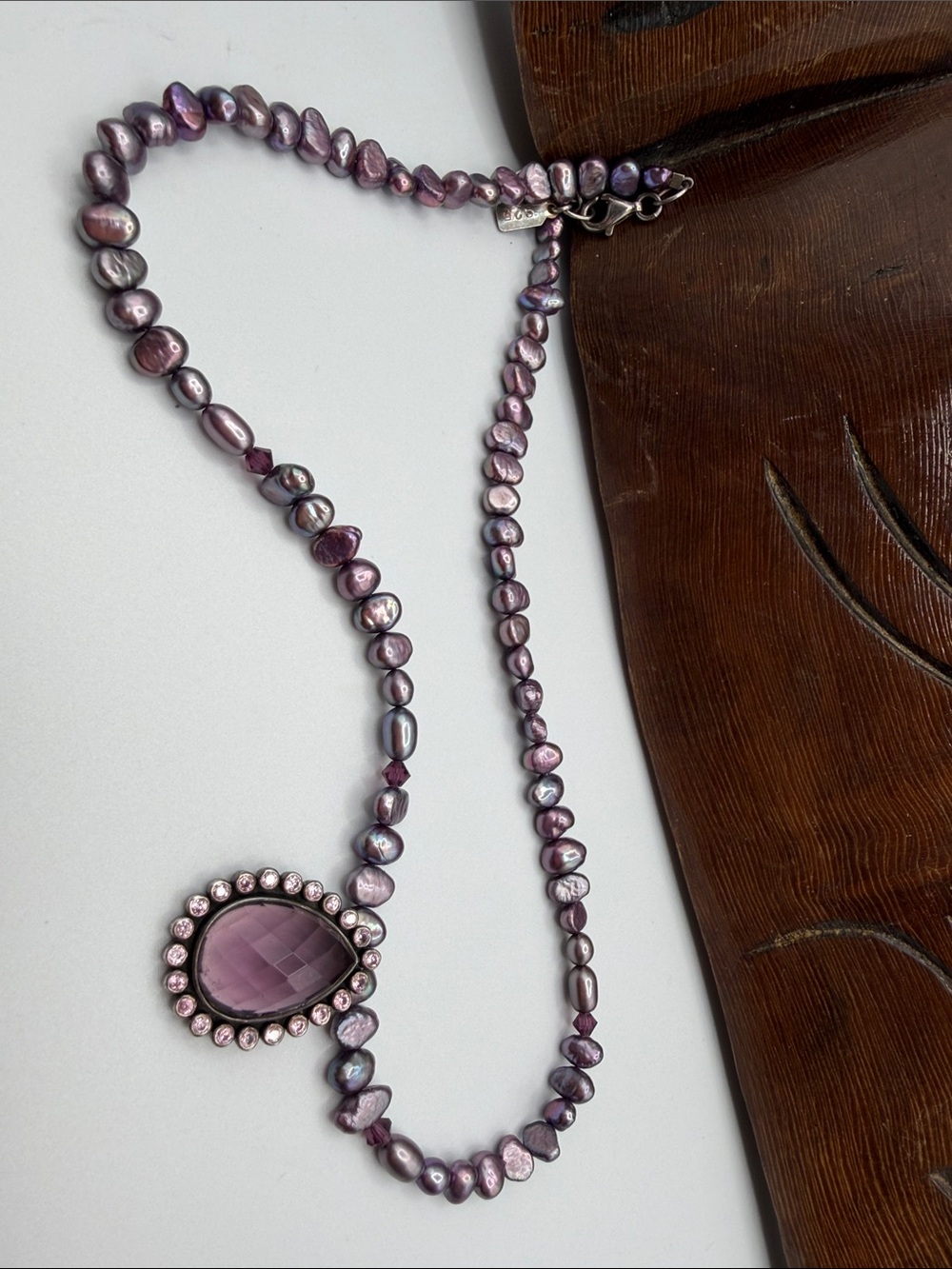 Genuine Amethyst 925 Sterling Silver Freshwater Pearl Necklace Purple Teardrop